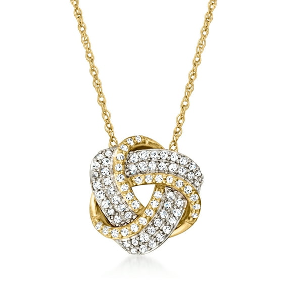 Ross-Simons 0.20 ct. t.w. Diamond Love Knot Pendant Necklace in 10kt Yellow Gold, Women's, Adult