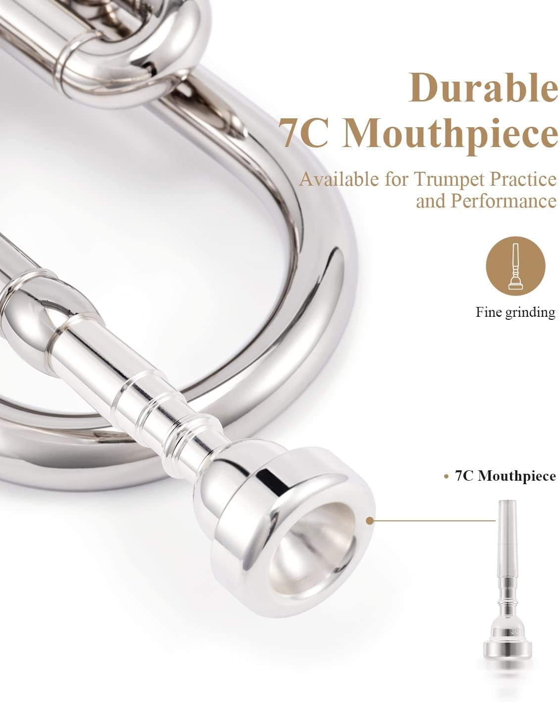 Eastar Bb Standard Trumpet Set for Student Beginner with Hard Case, Cleaning Kit, 7C Mouthpiece and Gloves, Nickel