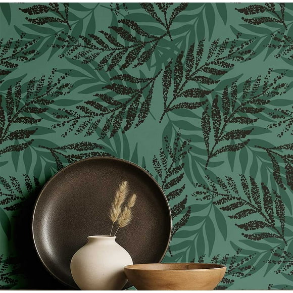 S4Sassy Self-Stick Decorative Wallpaper, Leaves Wall Paper, Vinyl Waterproof Contact Paper, Green, 25"X 240" Removable Renter Friendly Walls Covering For Bedroom, Dining Room