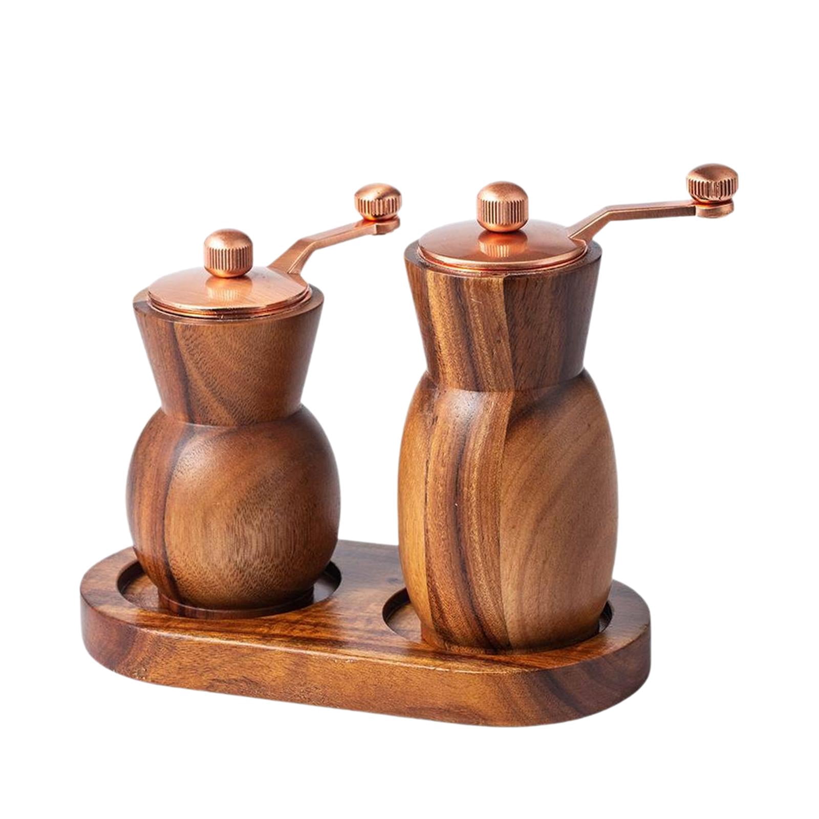 shamjina 2Pcs Wood and Pepper Shakers with Tray Sea Grinder Kitchen Gadgets
