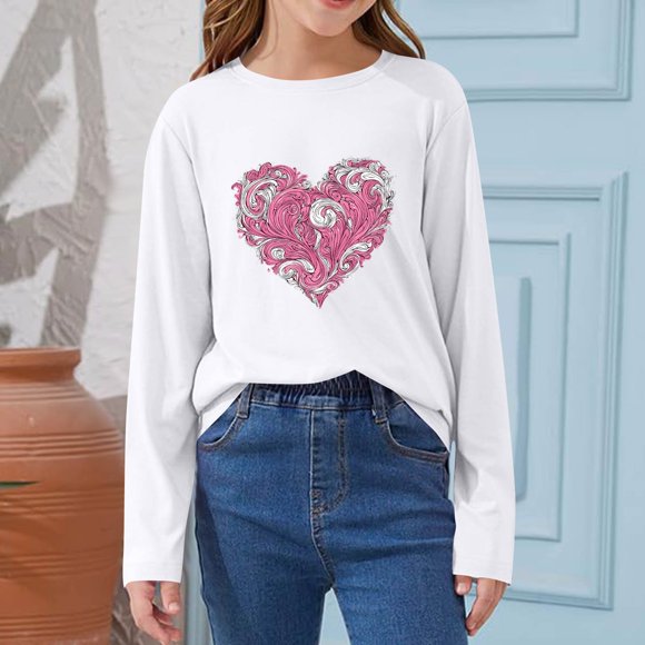 Blusas y camisas de manga larga con cuello redondo CUHK Top estampado de cuello redondo para primavera y verano Jersey informal Camisa básica de manga larga para niños y niñas Blusa de poliéster para