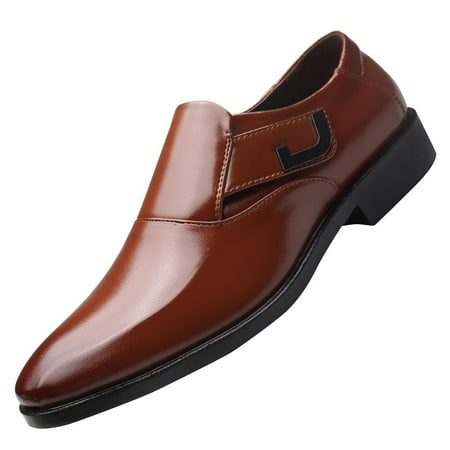 Xfvqtps Mens Dress Shoes British Style Simplicity Pointy Toe Slip on Soft Soles Breathable Comfortable Fashion Classic Formal Business Casual Leather Shoes Brown