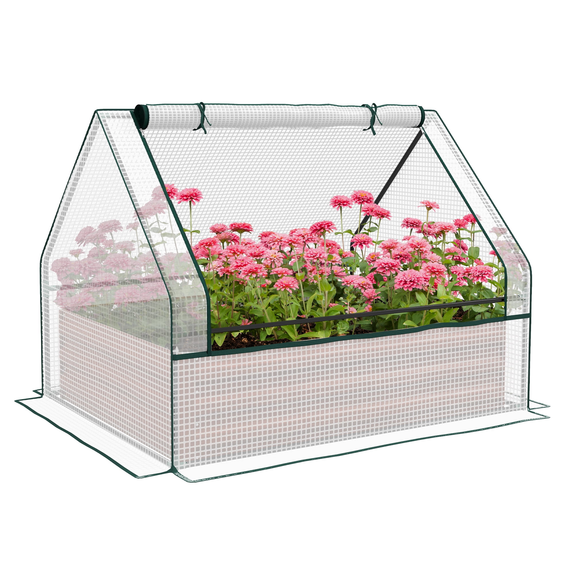 Outsunny Raised Garden Bed with Small Greenhouse, White and Brown