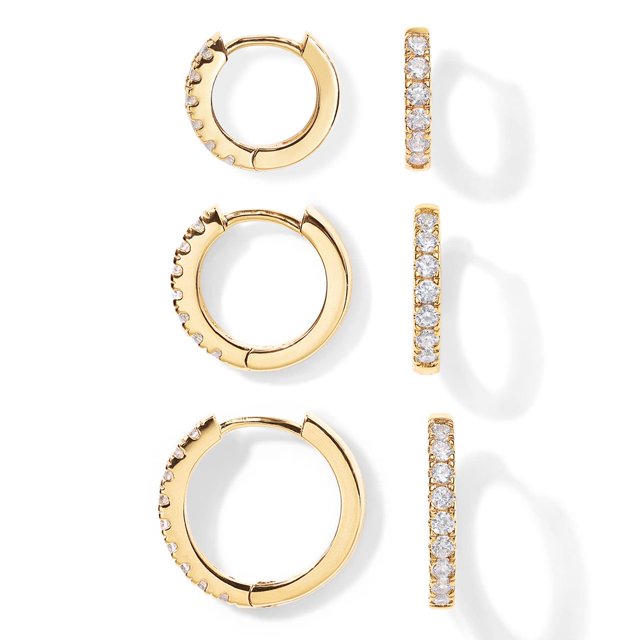 Pendientes PAVOI Huggie de oro amarillo de 18 quilates, paquete de 3 (8 mm, 10 mm, 12 mm)