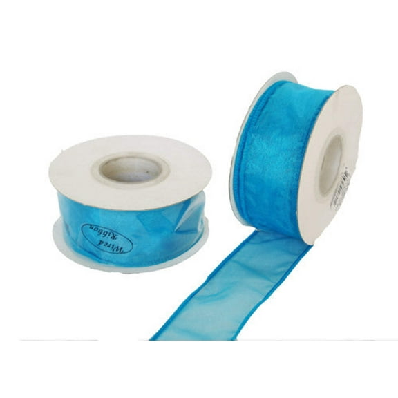 1-1/2" Sheer Organza Wired Ribbon Turquoise (10 Yards)