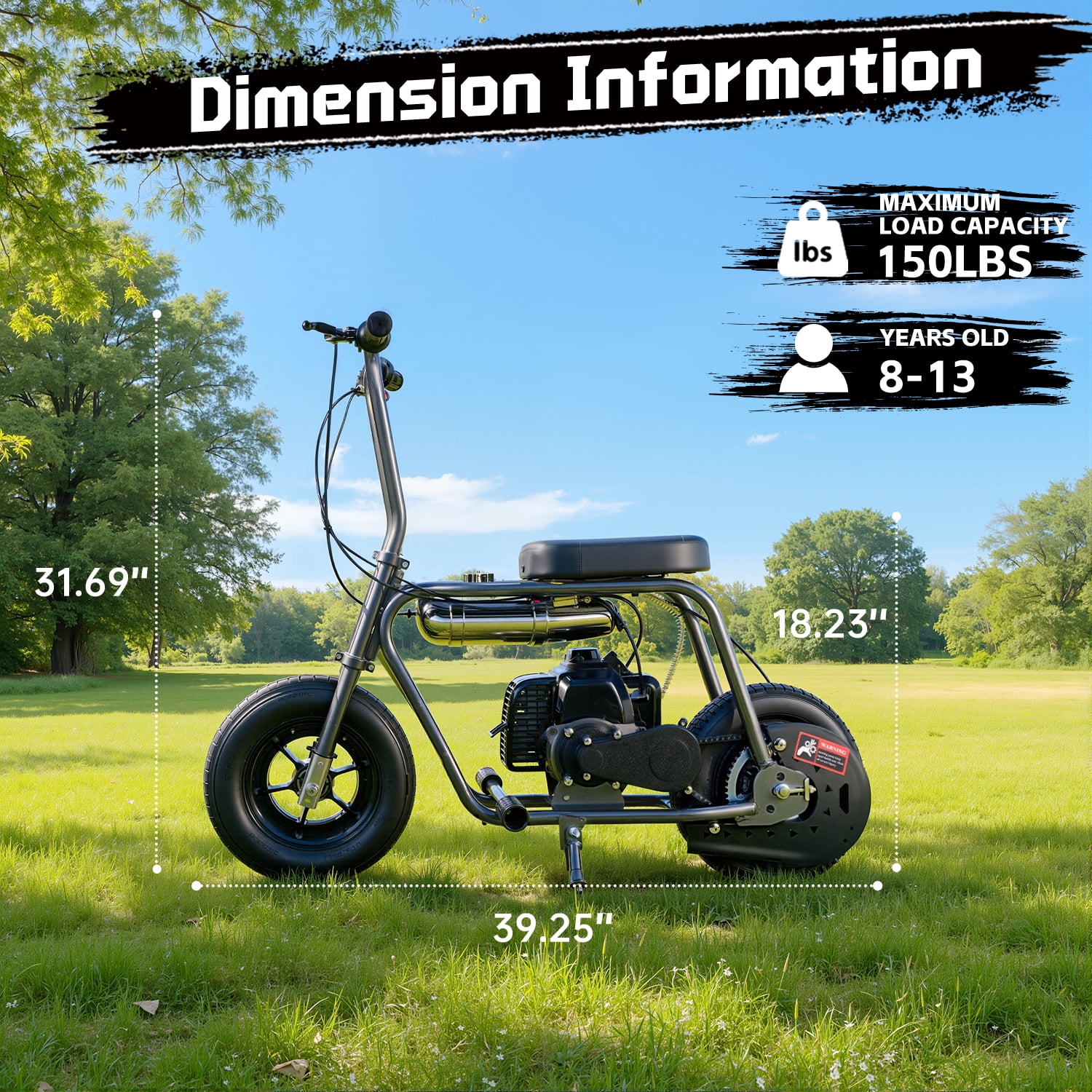 TOXOZERS 50cc Mini Bike, Gas-Powered Mini Dirt Bike with Extra-Wide Seat,Perfect Gift for Kids 8+,25 MPH & 150 LBS Capacity,Black