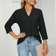 thumbnail image 5 of ICHUANYI Clearance Women's V- Neck Solid Color Three Quarter Sleeve Lapel Tops(Black, XXL) ICHUANYI WER2023080807439, 5 of 7