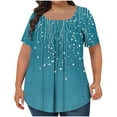 thumbnail image 3 of Puyaiuu New Women's Tops Loose Squard-Neck Short Sleeve Blouses & Shirts Multicolor Lightweight Going Out Tops Womens T-Shirts Plus Size, 3 of 6