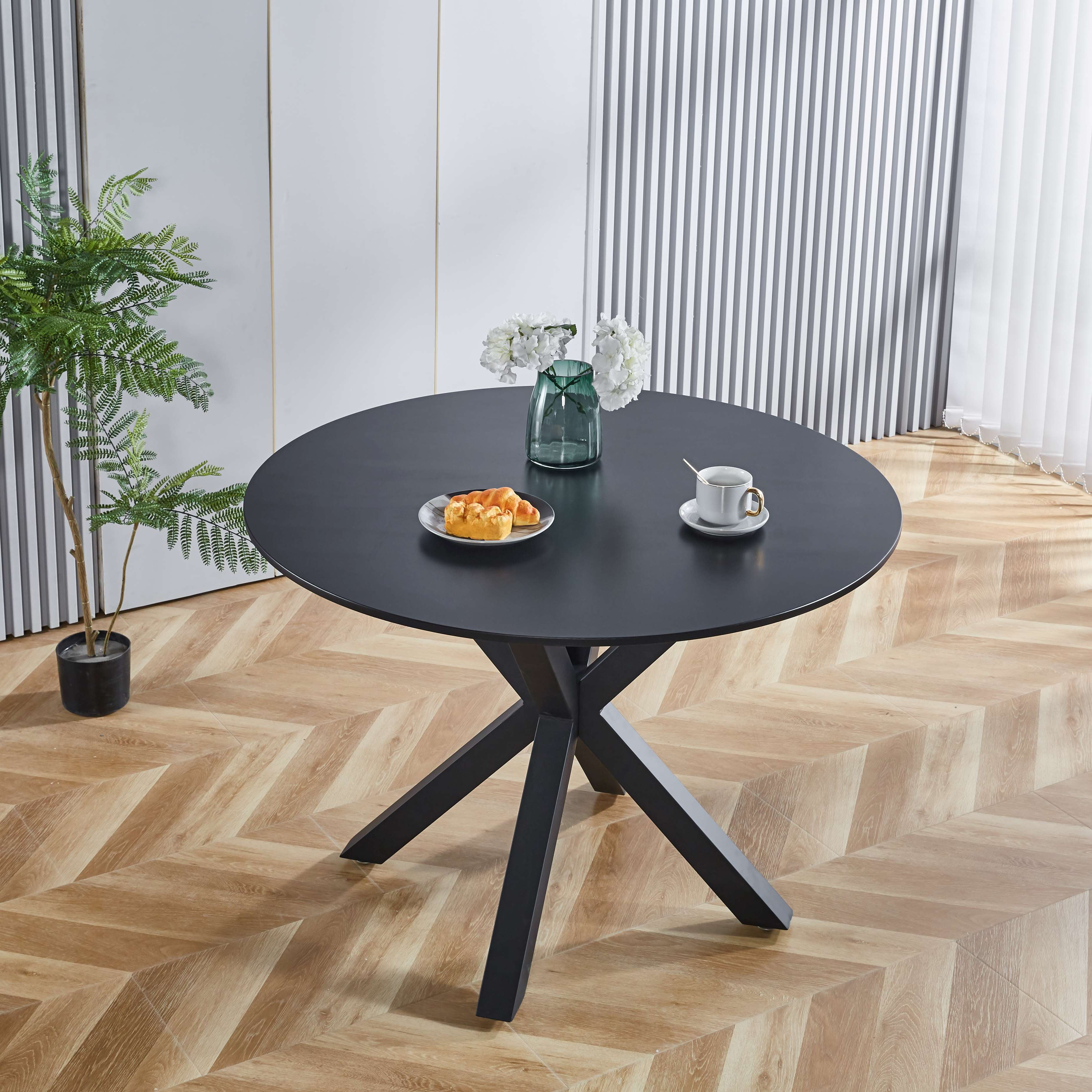 Yoneston 42.1" Mid-century Dining Table with Round Table Top, 4-6 Modern Pedestal End Table Leisure Coffee Table for Kitchen Living Room, Black