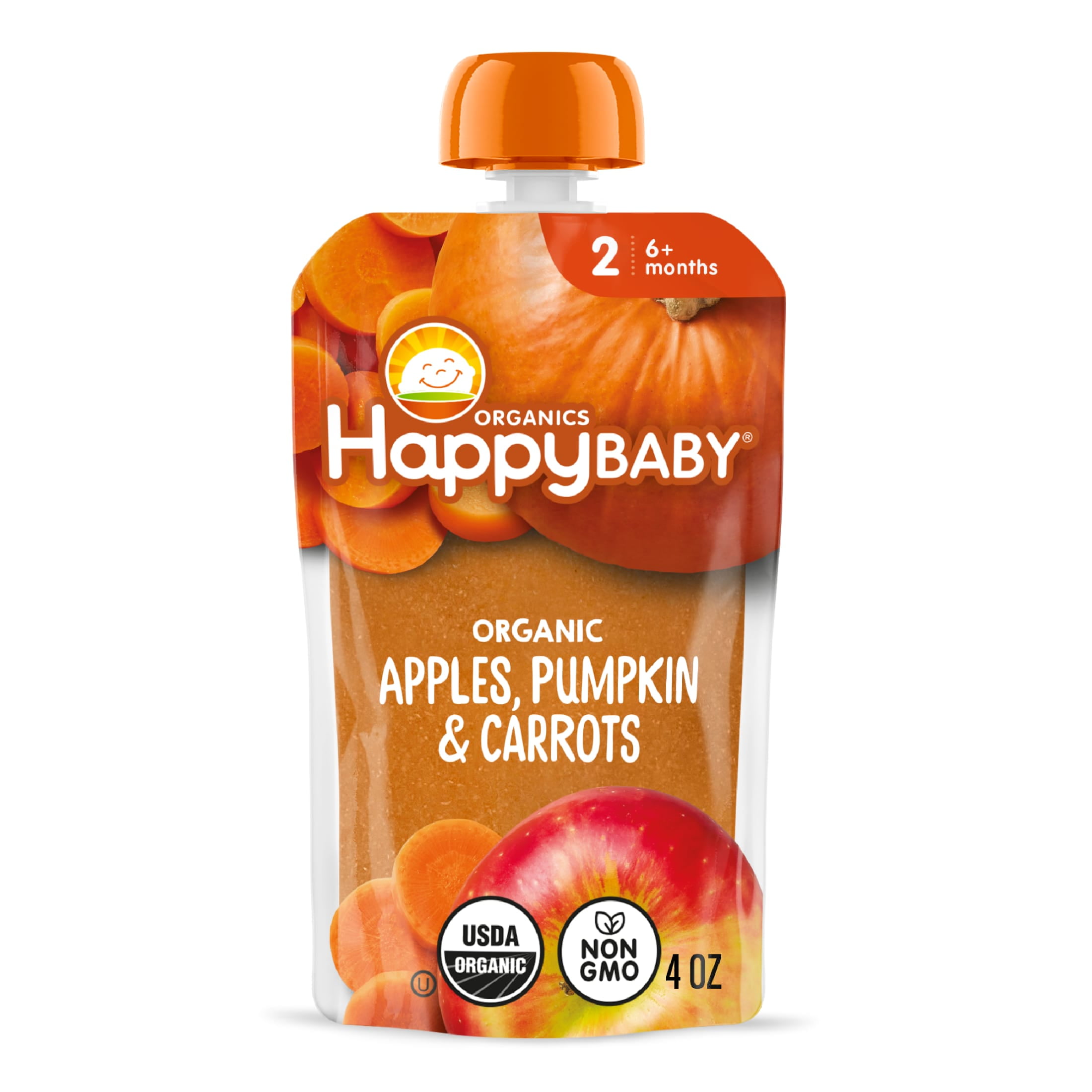 (8 pack) Happy Baby Clearly Crafted, Stage 2 Apples, Pumpkins & Carrots Organic Baby Food, 4 oz. Pouch