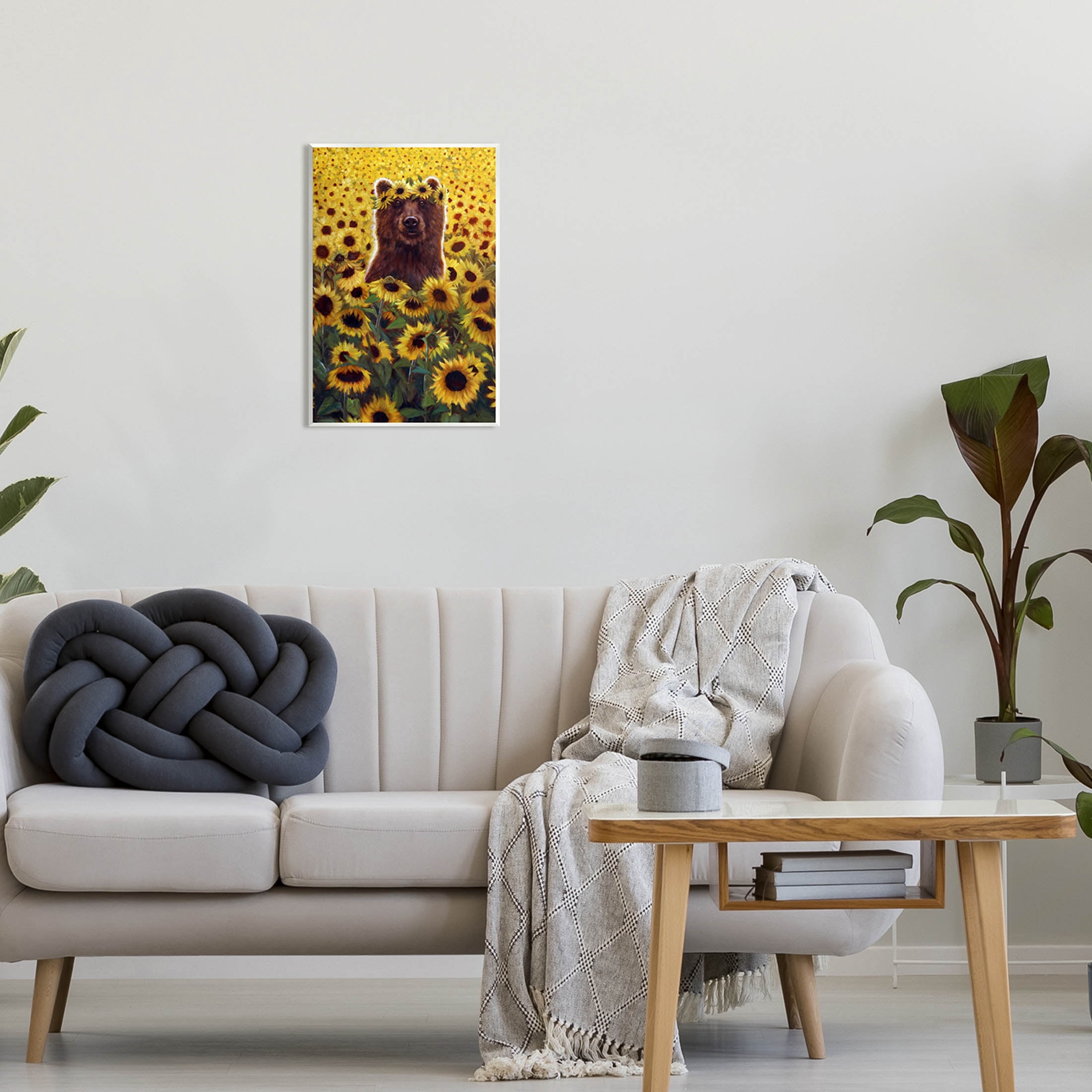 Happy Bear Sunflower Field Animals & Insects Painting Unframed Art Print Wall Art