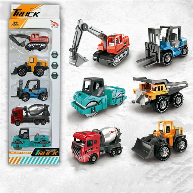 5-piece Set 1:64 Alloy Engineering Vehicle Model Excavator Mixer Forklift Truck Educational Model Toys