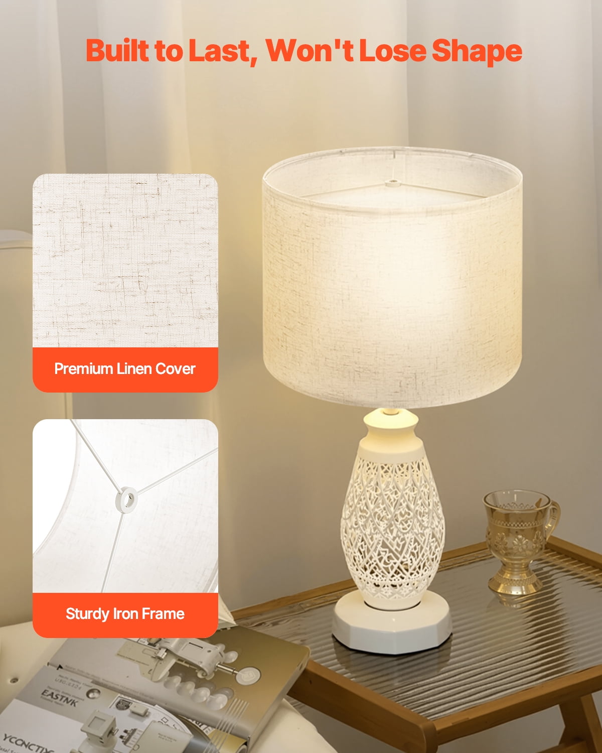 VEVOR Drum Lamp Shade, 13 in Top x 13 in Bottom x 10 in High, Medium Drum Linen Lampshade, Replacement Lamp Shade for Table Lamps Floor Lamps Pendant Lights, Easy Assembly Required (Light Linen)