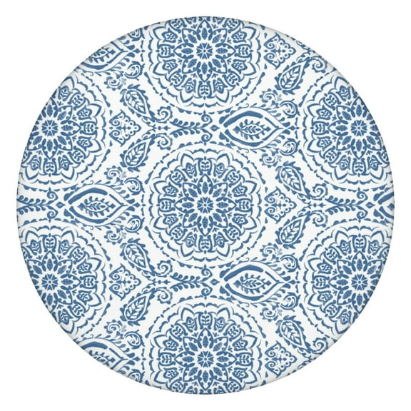 Round Tablecloth Waterproof Boho Oxford Fabric Fitted Table Cloth for 36-44" Round Tables, Summer Picnic Use