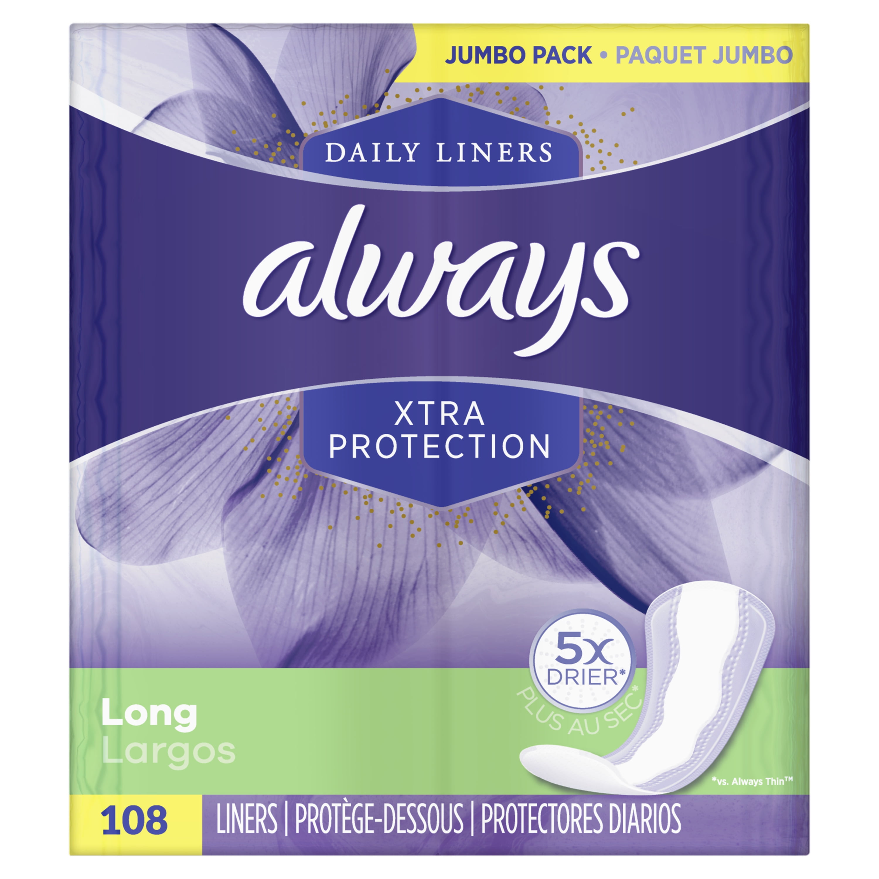 Always Xtra Protection 3in1 Long Daily Liners, 108 Ct