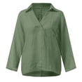 thumbnail image 5 of WTOBBY Women's V-Neck Pullover Long Sleeve Top, Cotton Linen Casual T-Shirt for Fashion Comfort, Relaxed Fit with Soft Stretch Fabric, Daily Wear Essential,Army Green L, 5 of 5