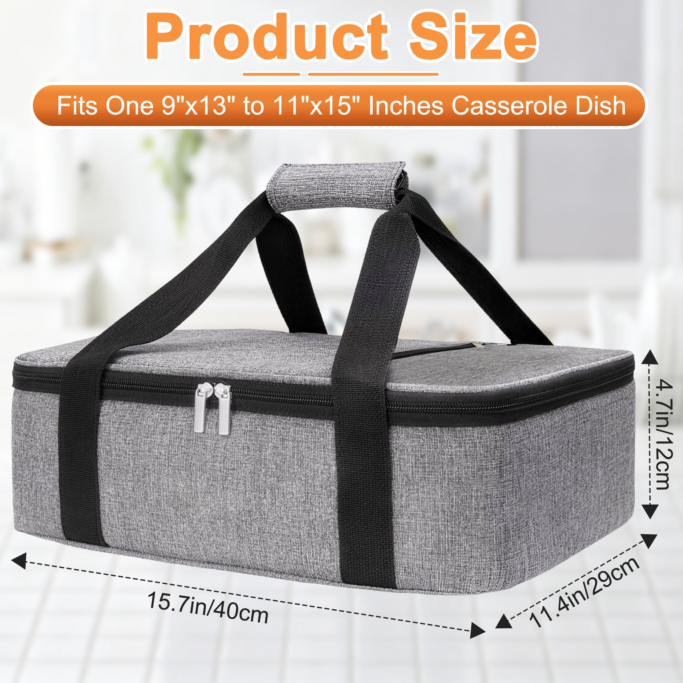 Insulated Casserole Carrier, Large Thermal Food Carrier Bag for Hot or Cold Food, Fits 9"x13" to 11"x15" Baking Dishes, Casserole Bag with Lid and Easy Carrying, Food Warmer Bag for Party/Picnic