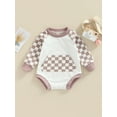 thumbnail image 2 of One opening Baby Crewneck Sweatshirt Romper Boy Girl Checkerboard Oversized Onesie Pullover Sweater Neutral Baby Clothes Fall, 2 of 8