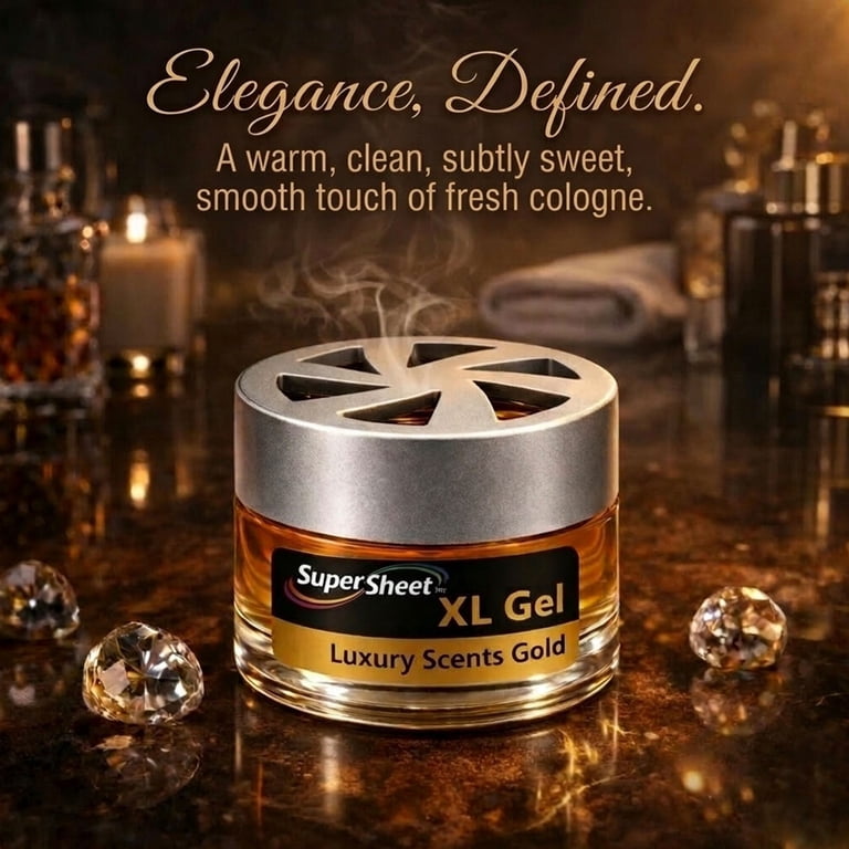 Super Sheet XL Gel Car Air Freshener - Gold Scent, Luxury Glass Jar Auto Fragrance, Long Lasting Gel Diffuser for Car, Home & Office