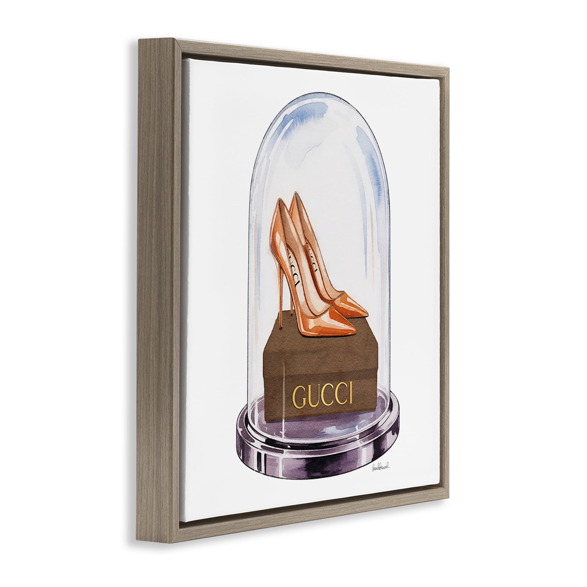 Stupell Industries Satin Heels in Bell Jar Brown Framed Floater Canvas Wall Art, design by Amanda Greenwood