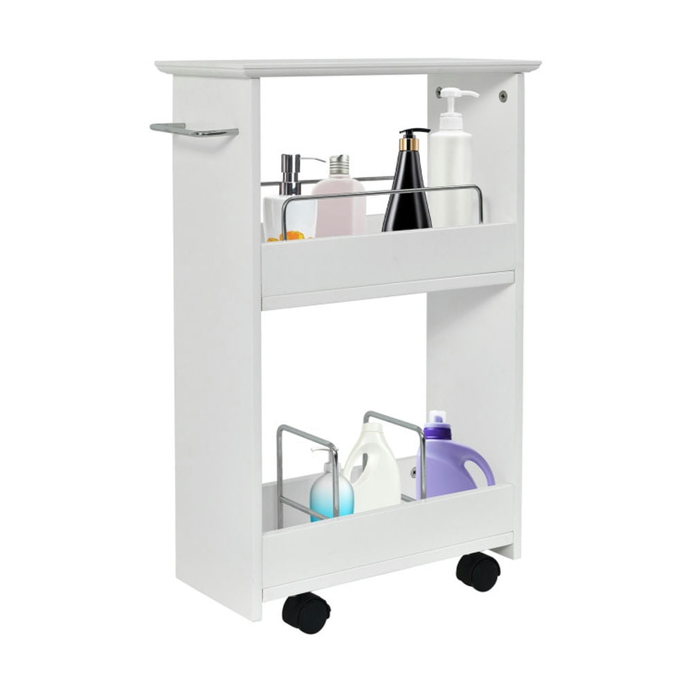 Finihen Storage Cabinet, Floor Cabinet, Slim Rolling 3-Tier Bathroom Mobile Shelving Cabinet wih Handle, for Bathroom, Living Room, Bedroom, Kitchen, White