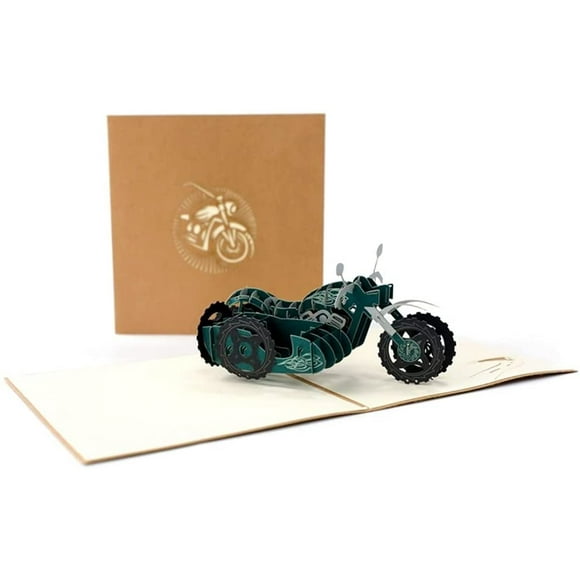 CheeseandU Vert Moto Carte de Voeux 3D Carte de Fête des Pères, Carte de Joyeux Anniversaire pour Papa, Mari, Fils,
