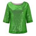 thumbnail image 4 of TYGHBN Women's Casual Solid Color Sequin Round Neck Short Sleeve T Shirt Top Long Women T Shirt Women Summer Top Clothes Hide Tummy Cute Workout T Shirts Jr Fall Fashion Big Shirt Athletic Shirts, 4 of 6