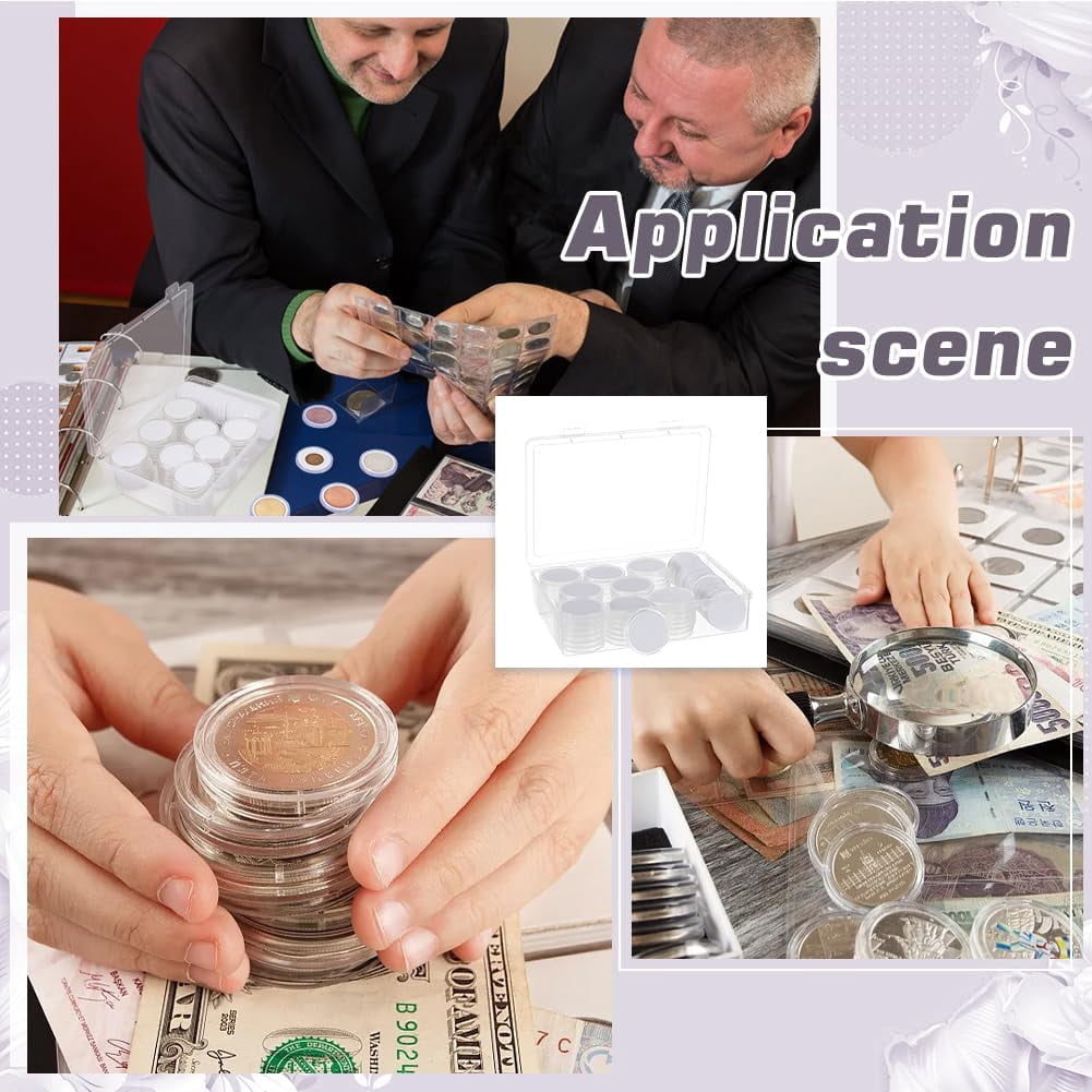 60pcs Coin Storage Box 6 Sizes Clear Coin Holder Case Plastic Coin Storage Organizer Box with Adjustable Gasket for Commemorative Coin Collection Supplies 20/25/30/35/40/46 mm Mixed Color
