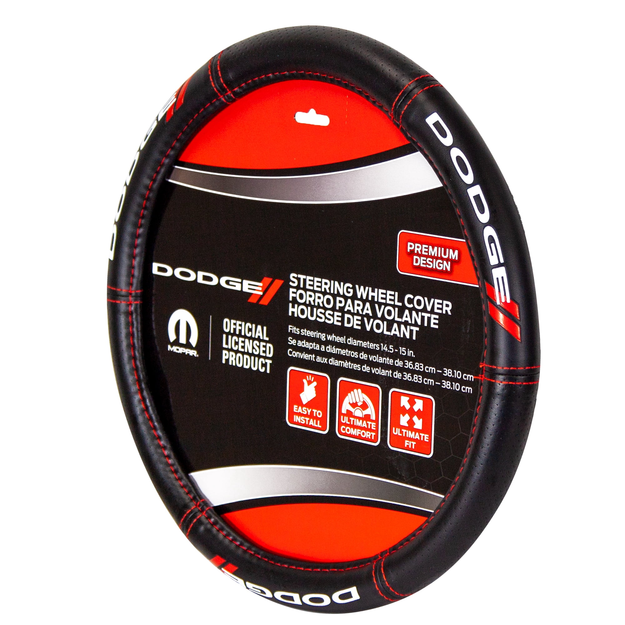 Plasticolor Dodge Deluxe Series Universal Steering Wheel Cover, Black & Red, 1 Pc, 1 lb