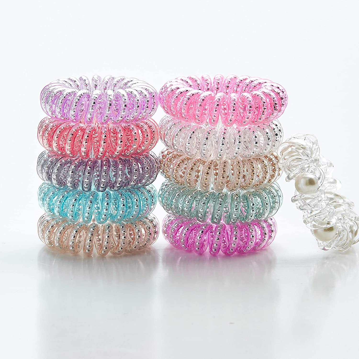 Classic Spiral Hair Ties 11 PCS,Phone Cord Hair Ties,Coil Hair Ties