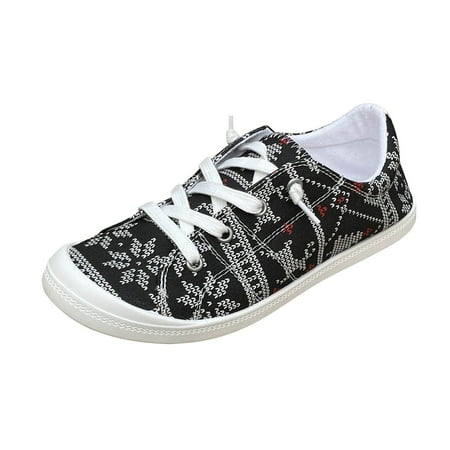 

Fsqjgq Business Casual Shoes for Women Summer Ladies Fashion Exquisite Christmas Print Lace Up Round Head Comfort Flat Casual Shoes Wedding Tennis Shoes Women Black 42