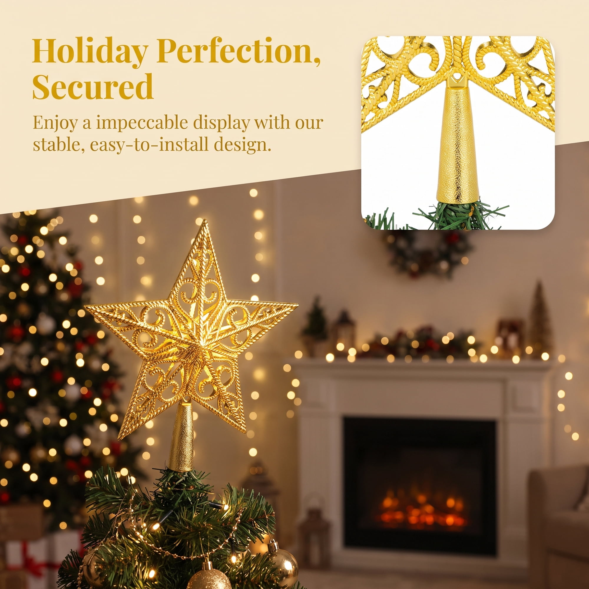 Unique Bargains Openwork Galactic Star Luxury Configurable Concealed Tree Crest Gold 5.9"
