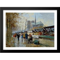 Bouquinistes 38x28 Large Black Wood Framed Print Art by Edouard Cortes