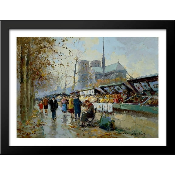 Bouquinistes 38x28 Large Black Wood Framed Print Art by Edouard Cortes