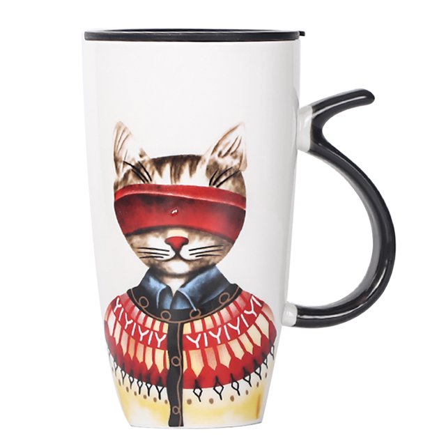 Ceramic Mug Fashion Cat Printed Milk Mug Coffee Mug Tea Mug with Lid