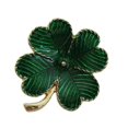 thumbnail image 2 of Shamrock Gold Plated Four Leaf Brooch Clover Retro Lapel Pin St. Patricks Day Accessory (green), 2 of 3