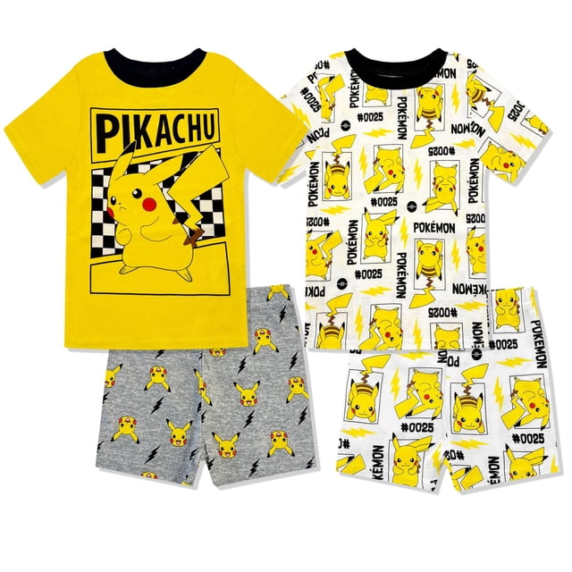 Conjunto de pijama Pokémon Boys de manga corta y pantalones cortos de 4 piezas, 100% algodón