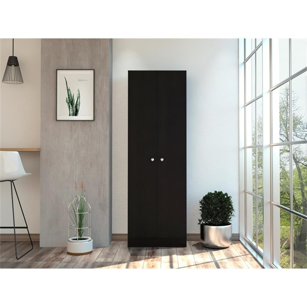Pemberley Row Engineered Wood Black Pantry Cabinet Rectangular 71.1" Unassembled
