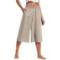 thumbnail image 3 of yunLCZ Women's Straight Leg Pants High Wa Women's Fashion Casual Cotton And Linen Wide Leg Pants Solid Color Large Size Loose Elastic Waist Cropped Pants, 3 of 3