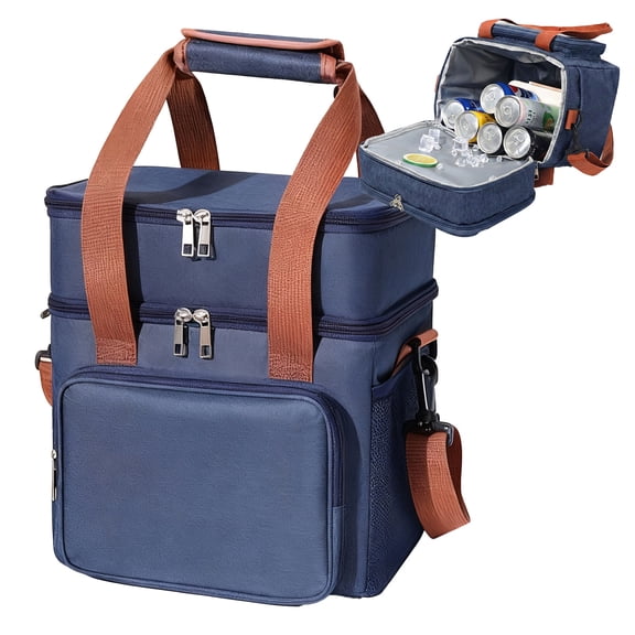 Dual Compartment Lunch Box, Large Capacity Collapsible Coolers for Travel, Waterproof Leak-Proof Lunch Bag with Adjustable Shoulder Strap, for Work, Camping, Picnic, Travel (Blue)