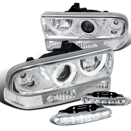 Spec-D Tuning For 1998-2004 Chevy Chevrolet S10 Blazer Chrome Clear Halo Projector Headlights + Signal Bumper Lights + Led Fog (Left+Right) 1998 1999 2000 2001 2002 2003 2004