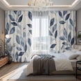 thumbnail image 2 of Navy Blue Botanical Blackout Curtains for Bedroom/Living Room, Pinch Pleated Black Out Curtains, Pastoral Spring Leaves Watercolor Room Darkening Window Drapes with Hooks 2 Panels, 59"x70", 2 of 8