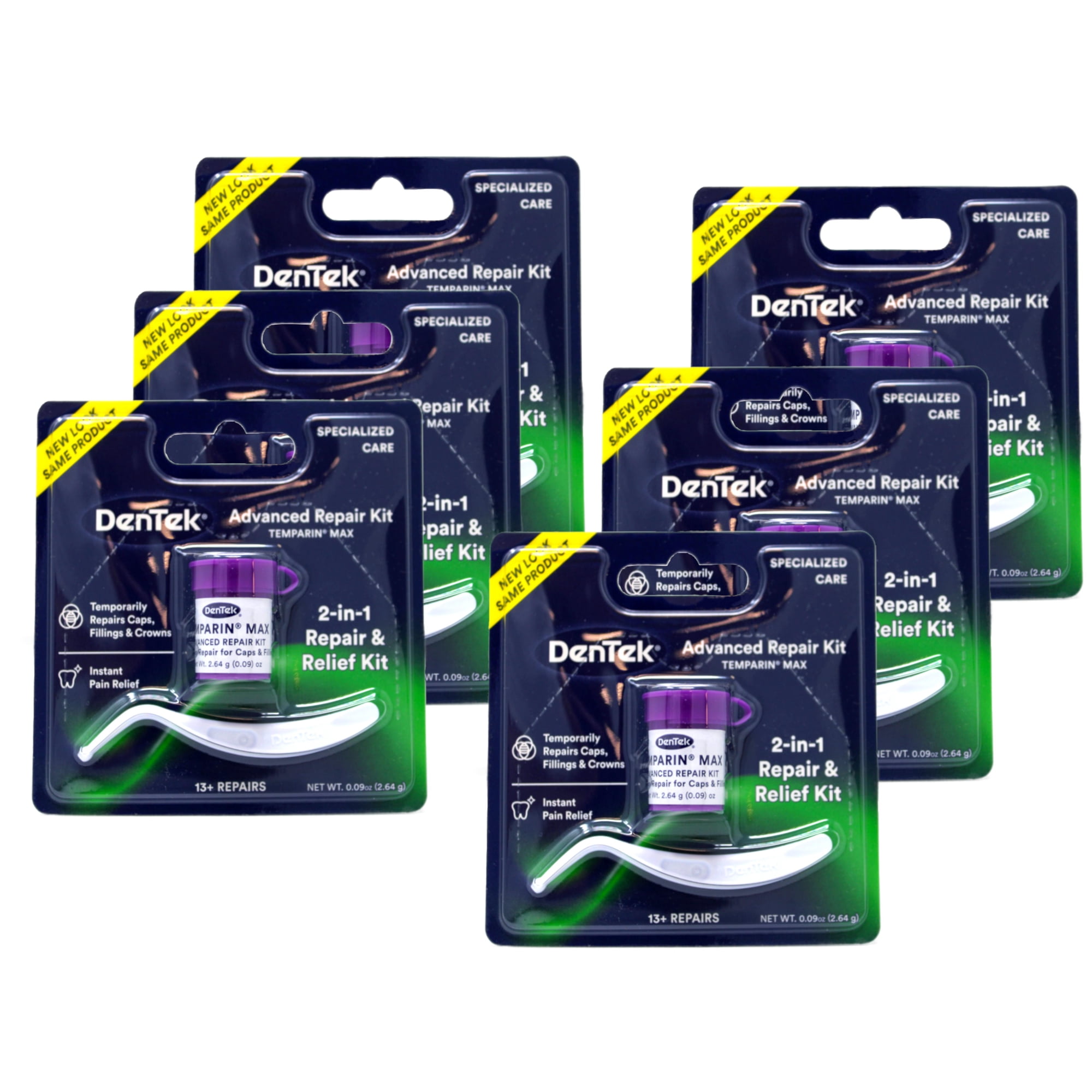 DenTek Temparin Max Advanced Dental Repair Kit, Loose Cap Set, 13+ Repairs (Pack - 6)