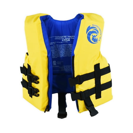 RhinoMaster Kids Life Vest for Watersports (Yellow) - Boating, Tubing, Canoeing 30 - 50-lbs - USCG Approved Type