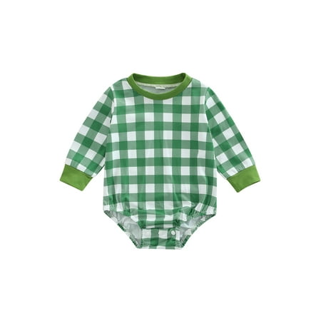 

FOCUSNORM Baby Boy Girl Plaid Print Sweatshirt Romper Long Sleeve Bodysuit Cute Infant Fall Clothes