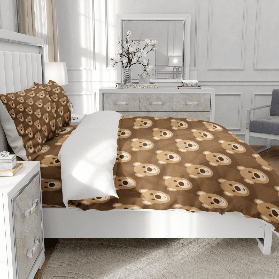 TeasBank 3D Printed Brown Bear Comforter Cover Set Teen Duvet Cover Set For Cute Room Decor Queen Size 1 Quilt Cover With 2 Pillow Cases(No Comforter)