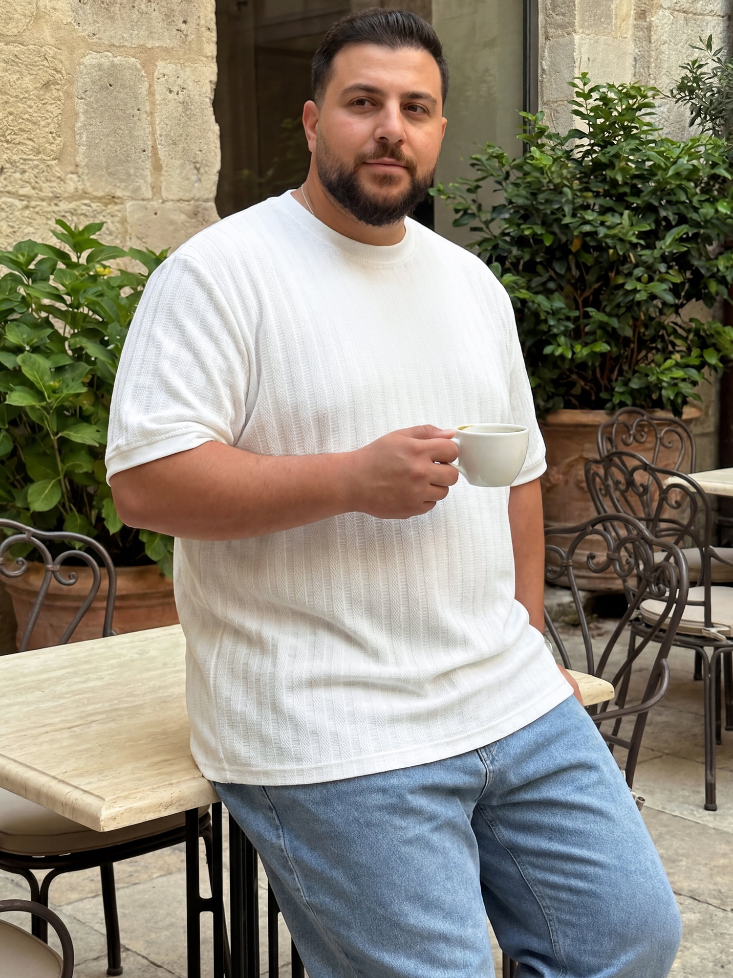 DARING DIVA Men's Big Tall Mesh Breathable Crew Neck Short Sleeve T-Shirts 4XL White