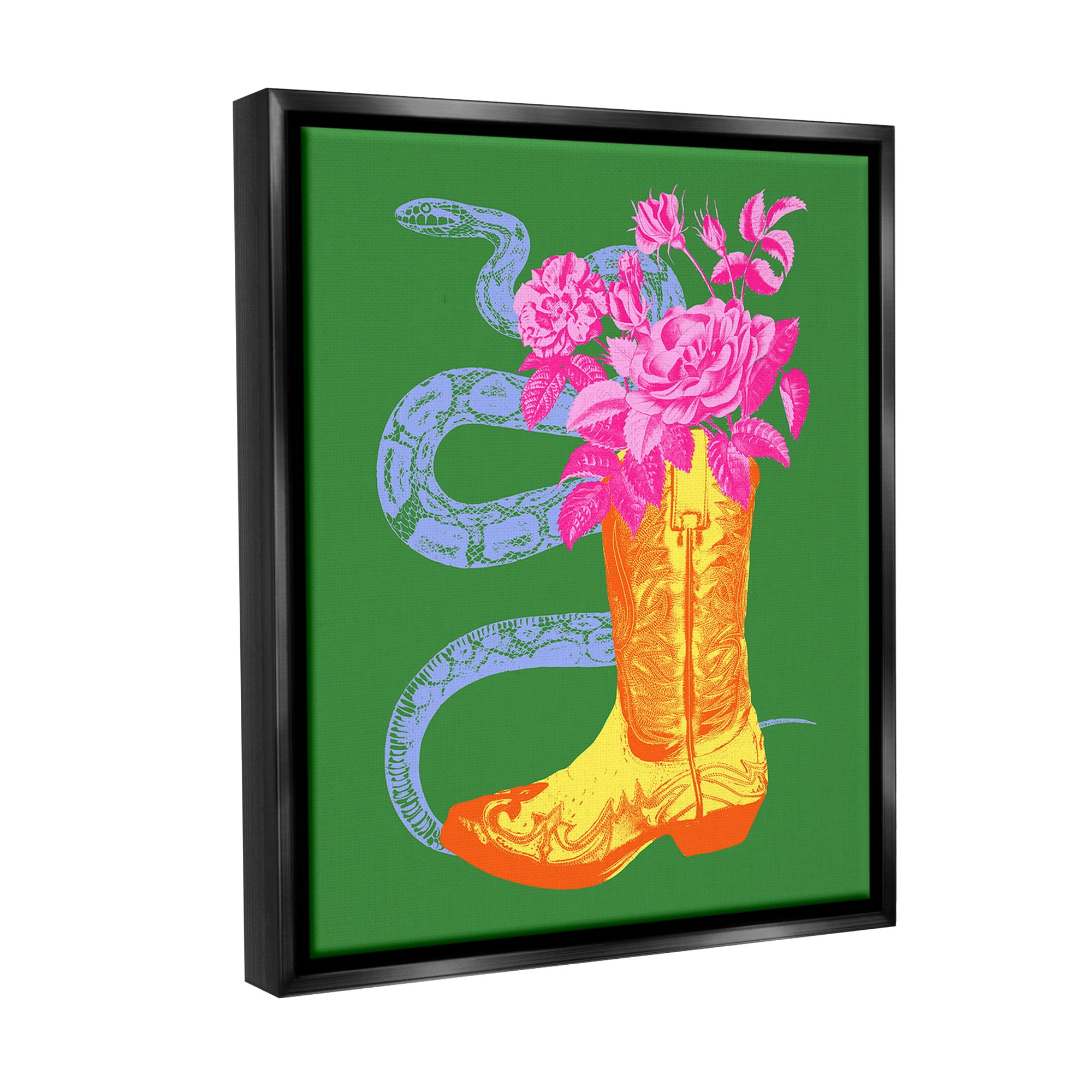 Stupell Industries Snake & Boot Bouquet Botanical & Floral Painting Black Floater Framed Canvas Art Print Wall Art, 17 x 21