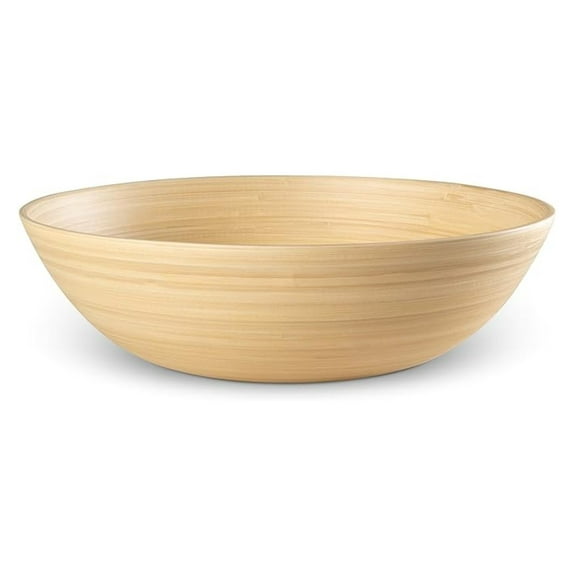 Bamboo Salad Bowl 12 Inch - Large Wooden Fruit Bowl 130oz for Kitchen Counter, Natural Serving Bowl for Parties & Home Decor