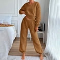 thumbnail image 5 of Ahabrexf Women's Solid Color Fleece V-Neck Thick Warm Long Sleeve and Pants Set, 5 of 8